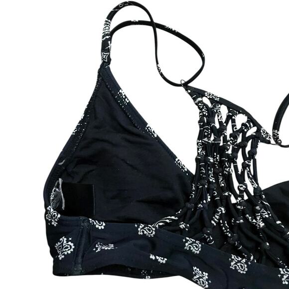 Metal Mulisha MCMXCIX Black & White Paisley Boho Strappy Racerback Bikini Top - Picture 6 of 7